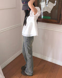 Luna Dot Shirring Puff Short Sleeve Blouse