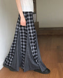 Kure check color matching long skirt