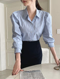 Nancy Stripe Puff Shirt Blouse