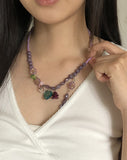 Hinning Heart Pendant Flower Bead Necklace