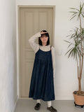 Coinzy Denim Shirring Sleeveless Long One Piece