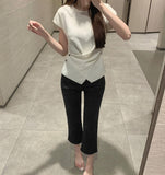 Hem Side Slit Ankle Length Capri Span Cotton Pants