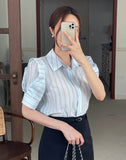 Tibet Stripe Puff Shirt Blouse