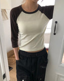 Senil Raglan Color Matching Three-Quarter T-shirt