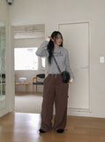 Mada Fleece Side Pintuck Snap Button Two-Way Banding Long Wide Jogger Pants