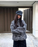 Boran Leopard Fluffy Fur Loose Zip-Up Jumper