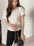 Nahen Round Neck Shirred Puff Blouse
