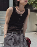 [LANARCH] Waffle Henley Neck Sleeveless