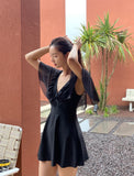 Cloche Ruffle Wrap Monokini Black