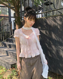 Burun Strap Frill Short Sleeve Blouse