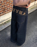 Nami Leopard Embroidery Patch Stitch Balloon Fit Denim Long Pants