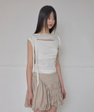Asymmetrical Draped Strap Roll-Up T-Shirt