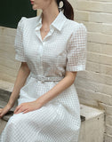 Kyle Embo Check Puff Shirt One Piece (Belt Set)