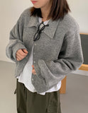 Sieki brushed collar crop cardigan