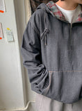 Torain Check Denim Hood Anorak Sweatshirt