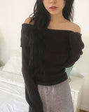 [Brushed] Hazen loose fit off-shoulder knit t-shirt