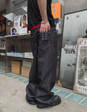 Pin stripe rivet wide denim