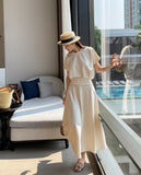 Liluna Banding Flare Long Skirt