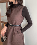 Shuv Polar Knit Quilting Padding Vest One Piece Set (Belt Set)