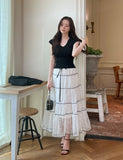 Senne V-neck Sleeveless Knit Lace Tiered Skirt Set