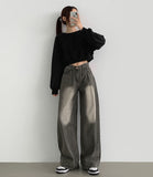 Yellow Teen Washing Long Wide 4 Season Denim Pants