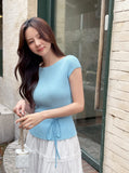 Dare Boat Neck Ribbed Cap Sleeve Knit(Belt Set)