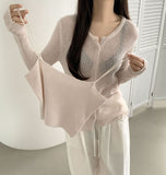 Mesh Sleeveless Bustier Long Sleeve Cardigan Set Knit