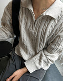 Rope Cable Half Zip-up Knit