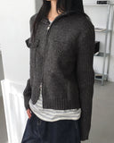 Siemen Ribbed High-Neck Pocket Two-Way Knit Zip-Up