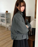 [Belt SET] Risha No Collar Strap Button Cotton Quilted Bomber Jacket