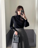 Bella Half Neck Slit Puff Shibori Button Knit