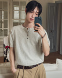 Icy Henley Neck Short Sleeve Knit