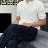 Henley Neck Cable Short Sleeve Knit