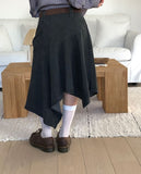 [Belt SET] Poor cut washed unbalanced cotton midi skirt
