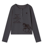 PERFECTLY H Henley Neck Long Sleeve T-Shirt