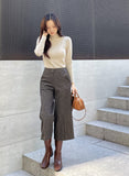 Shuk Herringbone Banding Brushed Wide Crop Slacks Pants