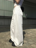 Nere Rivet Side Slit Wide Cotton Pants