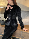 Roselle Peplum Tie Velvet Jacket Blouse