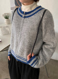 Toroni two-way color matching wool knit zip-up cardigan