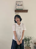 Belbo pin tuck button short sleeve blouse