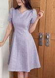 Ipu Heart Neck Puff Tweed Flare One Piece
