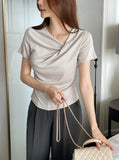 Kelly Unbalanced Drape Short Sleeve Tee-Blouse