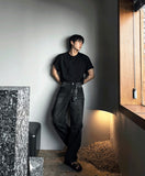 Rivet washing denim pants