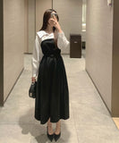 Belt Strap Balloon Shirt Layered Bustier Long One Piece