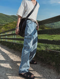 Dust washing cargo denim pants