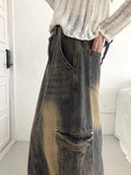 Parform Vintage Washing Long Denim Skirt