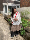 Betel Layered Check Midi Skirt
