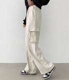 Corduroy fleece brushed golden two-way pocket long wide jogger warm pants