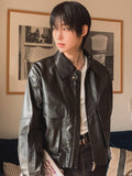 Frill High Neck Balloon Leather Jacket