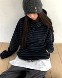 Gien Stripe Button Hooded T-shirt